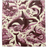 ヴィンテージOrcaシ航海のームレス シャワーカーテン (正面)