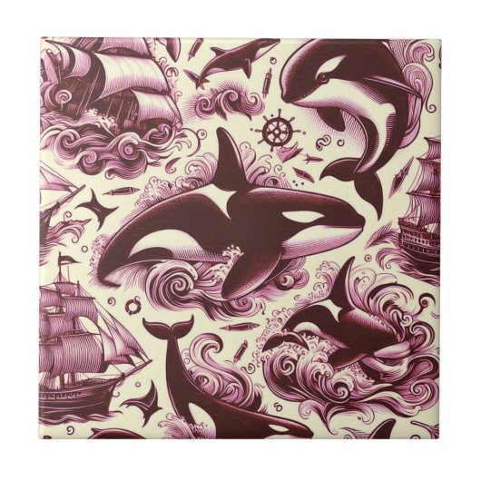 ヴィンテージOrcaシ航海のームレス タイル (正面)