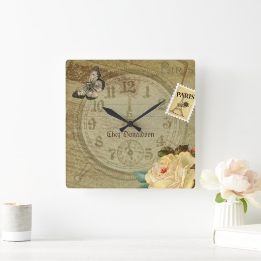 ヴィンテージParis主題のカスタマイズフランスの可能 スクエア壁時計 (ホーム)