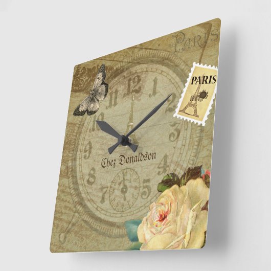 ヴィンテージParis主題のカスタマイズフランスの可能 スクエア壁時計 (傾斜)