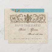 ヴィンテージPeacock & Etchings、日付カードの保存 セーブザデート (正面/裏面)