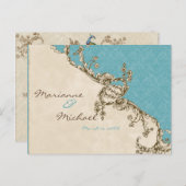 ヴィンテージPeacock & Etchings RSVP応答はがき インビテーションポストカード (正面/裏面)