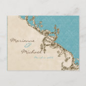 ヴィンテージPeacock & Etchings RSVP応答はがき インビテーションポストカード (正面)