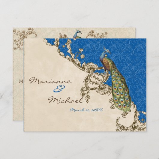 ヴィンテージPeacock & Etchings RSVP応答はがき インビテーションポストカード (正面/裏面)