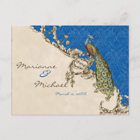 ヴィンテージPeacock & Etchings RSVP応答はがき インビテーションポストカード (正面)