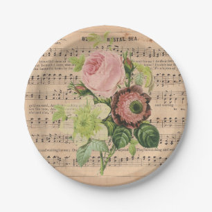 ヴィンテージPeonies on Sheet Music ペーパープレート