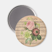 ヴィンテージPeonies on Sheet Music マグネット (正面/裏面)