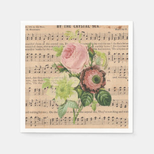 ヴィンテージPeonies & Sheet Music スタンダードカクテルナプキン