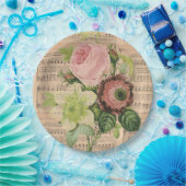 ヴィンテージPeonies & Sheet Music ペーパープレート (パーティー)