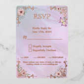 ヴィンテージPeriwinkle Peony Foil RSVP応答カード 箔招待状 (正面)