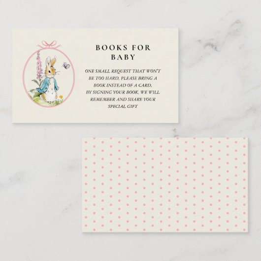 ヴィンテージPeter rabbit Baby girl Shower Book Request エンクロージャーカード (正面/裏面)