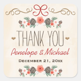ヴィンテージPine Cone Christmas 結婚's Thank You スクエアシール