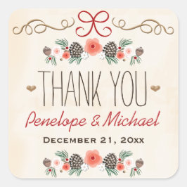 ヴィンテージPine Cone Christmas 結婚's Thank You スクエアシール