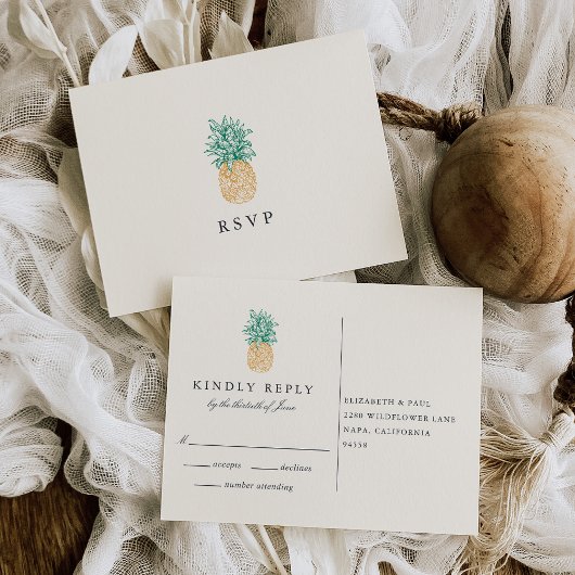 ヴィンテージPineapple RSVPポストカード インビテーションポストカード