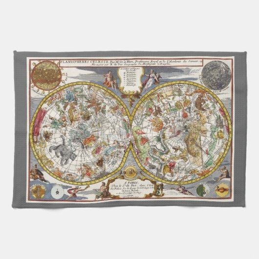 ヴィンテージPlanisphere Star Map by Nicholas de Fer キッチンタオル (横)