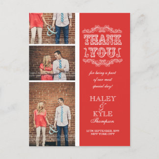 ヴィンテージPoppy Red Photo'結婚s Thank Youポストカード ポストカード