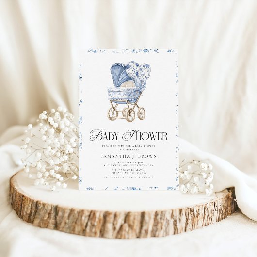 ヴィンテージPramエレガントトイレチノワジェリーベビーシャワー 招待状
