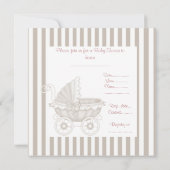 ヴィンテージPRAMベビーシャワー招待状セピアストライプズ 招待状 (裏面)