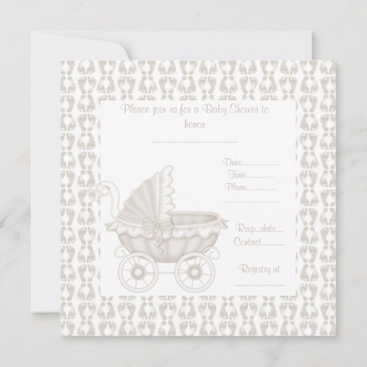 ヴィンテージPRAMベビーシャワー招待状セピア/ホワイト 招待状 (裏面)
