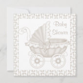 ヴィンテージPRAMベビーシャワー招待状セピア/ホワイト 招待状 (正面)