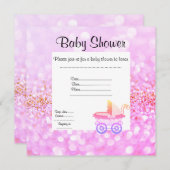 ヴィンテージPRAMベビーシャワー招待状ピンククリスタル 招待状 (正面/裏面)