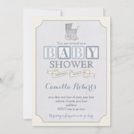 ヴィンテージpram赤ちゃんシャワーまたは振りかける招待状、男の子 招待状