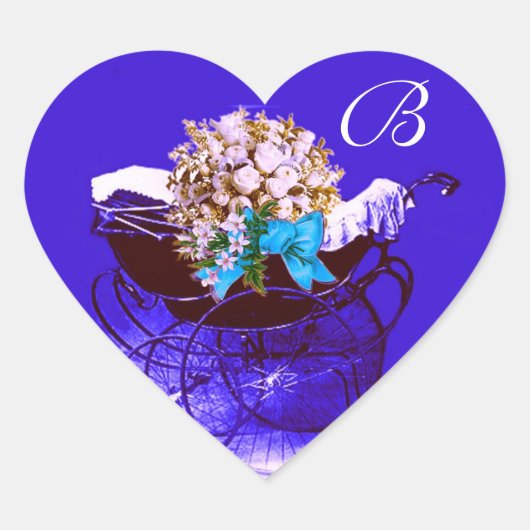 ヴィンテージPRAM、花ベビーシャワーハートモノグラム ハートシール (正面)