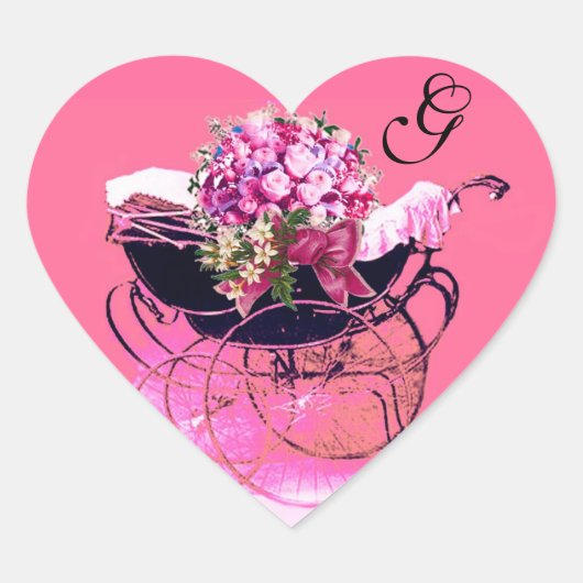 ヴィンテージPRAM、花ベビーシャワーハートモノグラム ハートシール (正面)