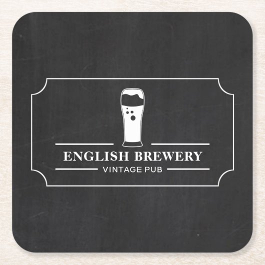 ヴィンテージPub Chalkboard, Pub/Brewery スクエアペーパーコースター (正面)
