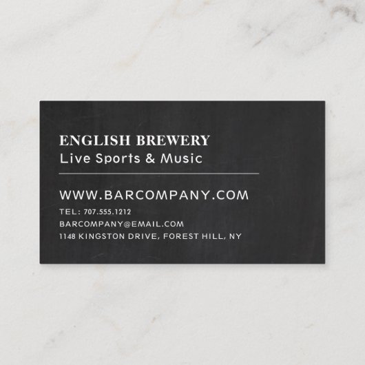ヴィンテージPub Chalkboard, Pub/Brewery 名刺 (裏面)