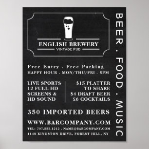ヴィンテージPub Chalkboard, Pub/Brewery 広告's ポスター