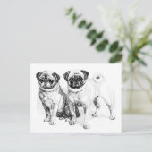 ヴィンテージPUGイラストレーション ポストカード (スタンド正面)