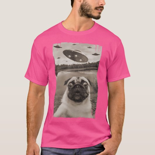 ヴィンテージPug Ufoの遭遇 – おもしろい UfoとPug Sel Tシャツ (正面)