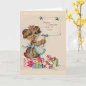 ヴィンテージPUPY誕生日グリーティングカード カード (黄色い花)