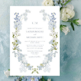 ヴィンテージQRコードダスティブルーガーデンモノグラム結婚ズ 招待状