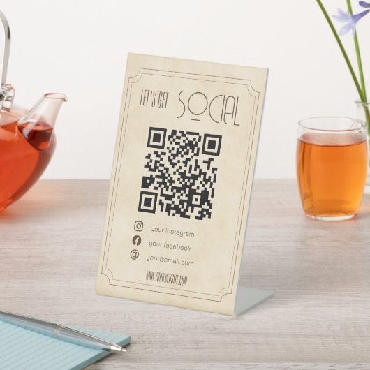 ヴィンテージQRコードビジネスは私のソーシャルメディアをスキャン 台座サイン (インサイチュ)