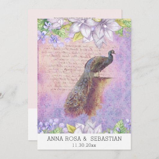 *～*ヴィンテージQR RSVP Peacock ビクトリアン AR24結婚 招待状 (正面/裏面)