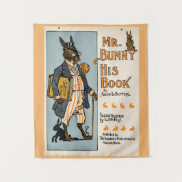 ヴィンテージRabbit Bunny with Book -先生、学生 タペストリー
