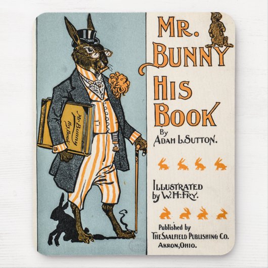ヴィンテージRabbit Bunny with Book -先生、学生 マウスパッド (正面)