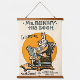ヴィンテージRabbit Bunny with Book -先生、学生 吊り下げ型タペストリー