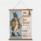 ヴィンテージRabbit Bunny with Book -先生、学生 吊り下げ型タペストリー (正面)