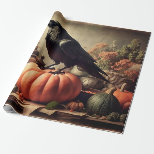 ヴィンテージRavenフォトゴシックハロウィーンデコップページ ラッピングペーパー (アンロールド)