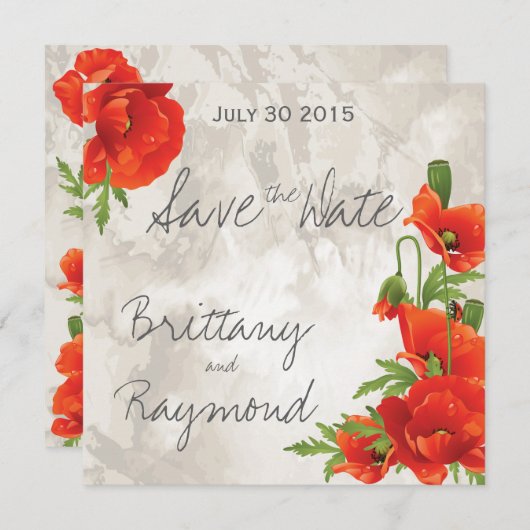 ヴィンテージRED POPPIES日付を保存 セーブザデート (正面/裏面)