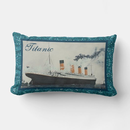 ヴィンテージRMSタイタニック深いブルー海グリッター ランバークッション (正面)