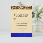 ヴィンテージRSVP -ひもつきます-青および金ゴールド 出欠カード (スタンド正面)