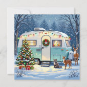 ヴィンテージRVのクリスマスと森の生き物たち シーズンカード (正面)