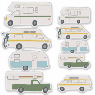 ヴィンテージRVヴァンMotorhome Campervanのかわいいスケッチ シール