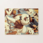 ヴィンテージSamoyed Dogシームレ絵を描ス ジグソーパズル (横)