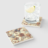 ヴィンテージSamoyed Dogシームレ絵を描ス ストーンコースター (横)