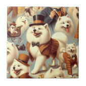 ヴィンテージSamoyed Dogシームレ絵を描ス タイル (正面)